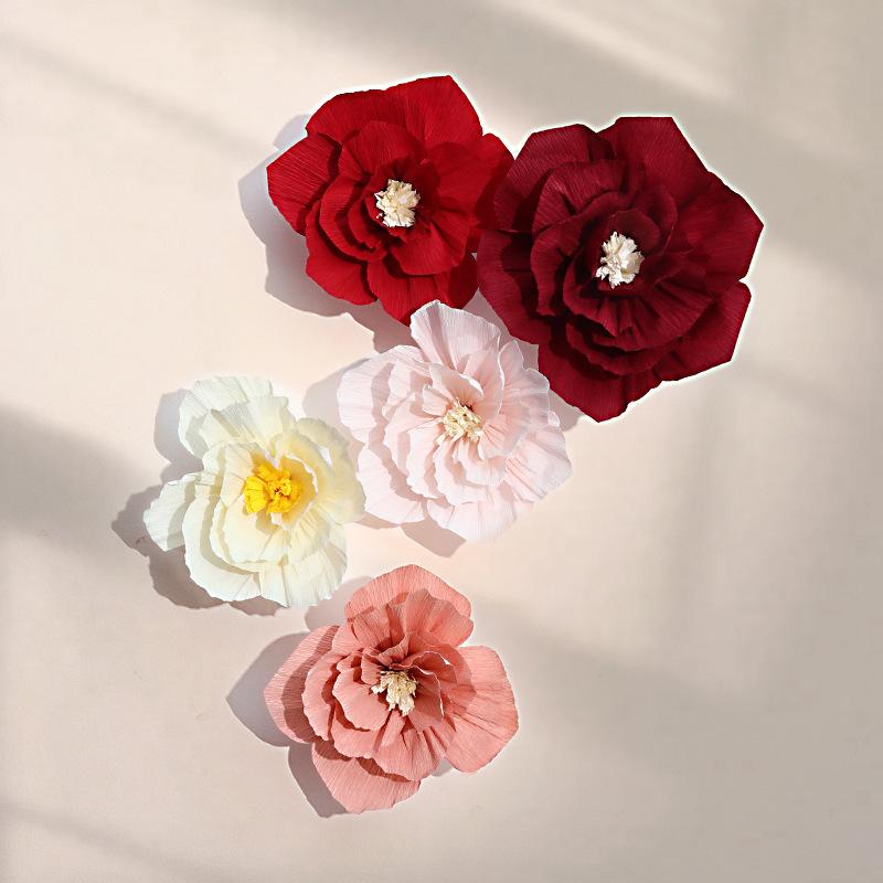 30cm 3pcsWedding Supplies Wedding Room Decoration Wrinkles 3D Paper Flowers Wedding Room Living Room Background Wall Decoration Simulation Flower