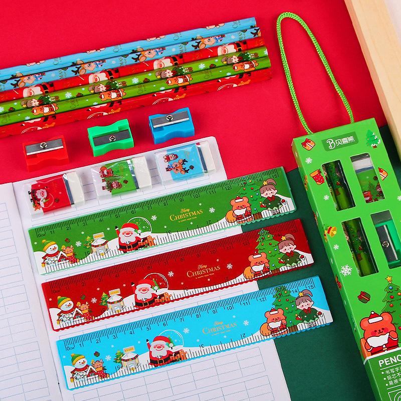 5 Pcs Christmas Stationery Set Kids Cartoon Pencil Set Rubber Pencil Sharpener Set For Kids Gift Back To School Supplies