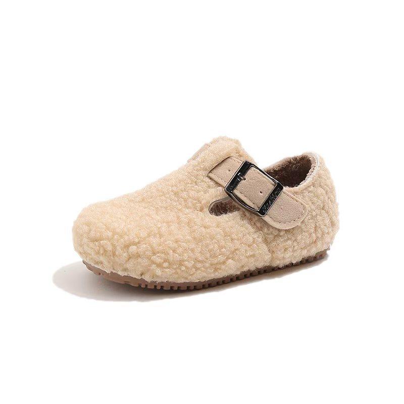Vintage Korean Style Kids Fleece Lined Warm Fur Winter Shoes For Boys And Girls