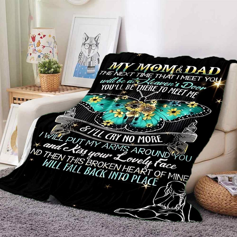 1pc Mom & Dad Memorial Quote Blanket - Perfect Gift for Birthdays, Christmas & Halloween- Soft, Warm & Versatile Yy250909101