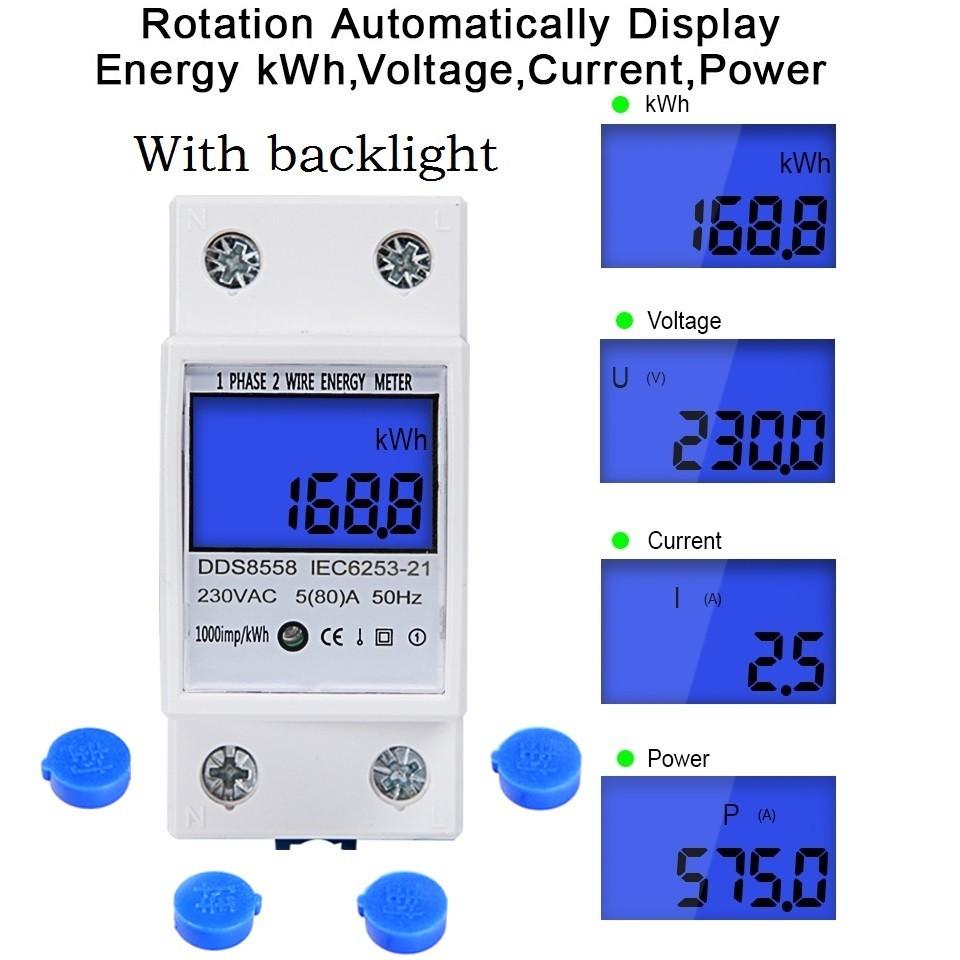 Digital LCD Kwh Wattmeter Power Consumption Energy Meter Electric Din Rail 230V