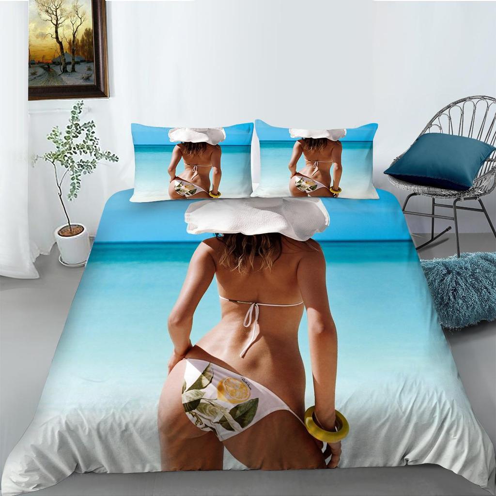 3D Bikini Printed Home Bedding Set Sexy Beauty Pattern Quilt Cover and Pillow Cover Bedding Set AU/EU/US Full Size Home Decoration