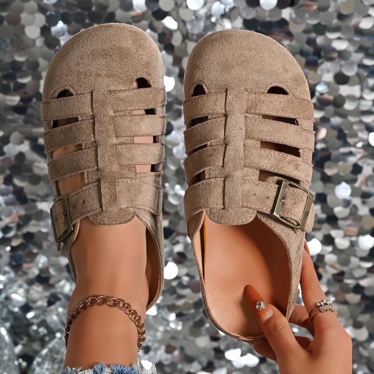Retro Women Sandals Soft Sole Non Slip Flat Shoes Summer Round Toe Flat Shoes Comfortable Versatile Women Sandals 36