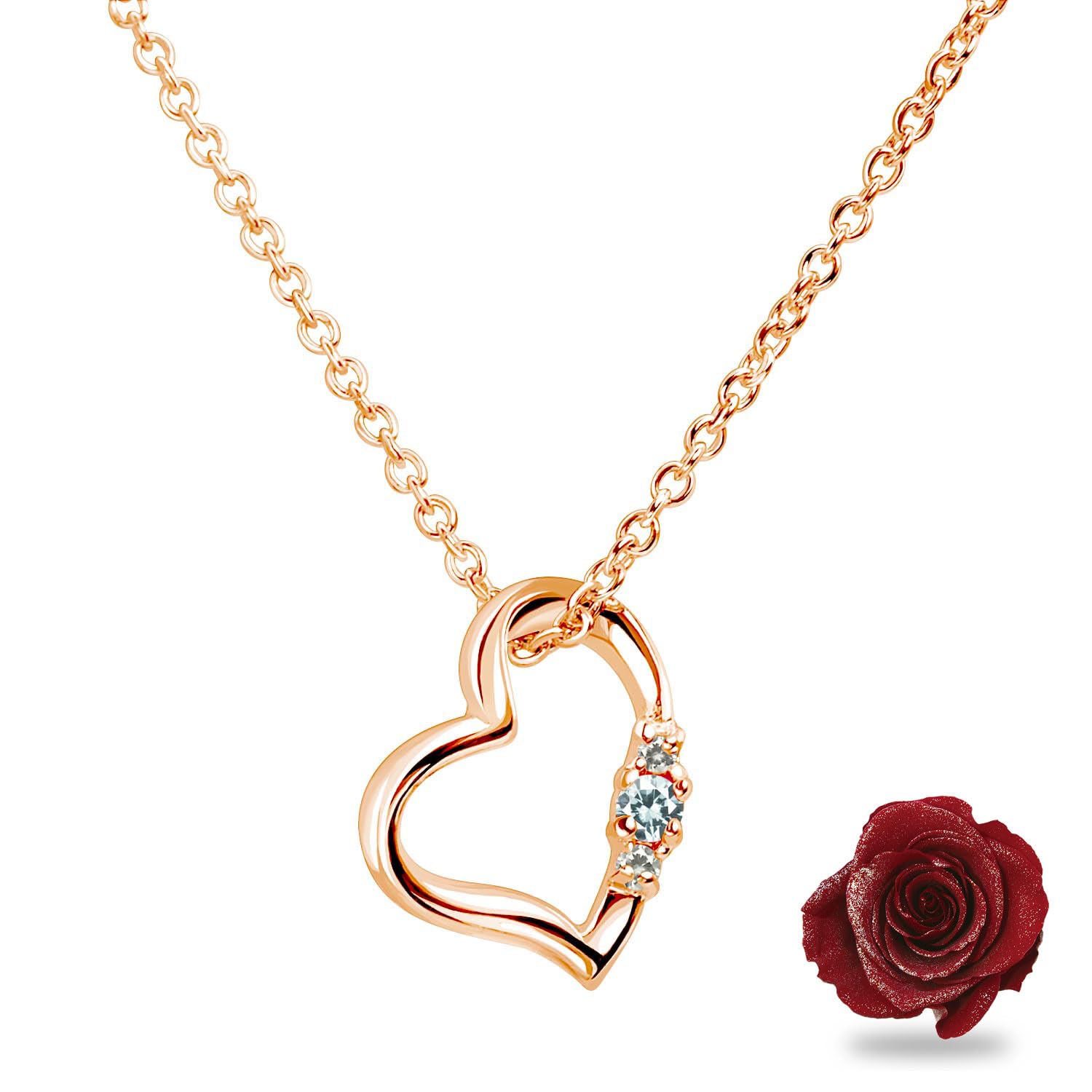 

Necklace Love Heart Pink Gold Preserved Flower Blue Topaz November Birthstone Antique Red [Sears] рожевий