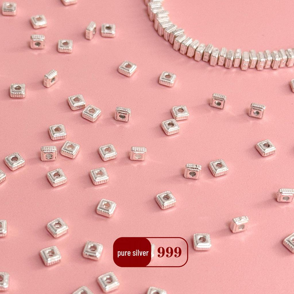S999 Sterling Silver Square Spacer Beads for DIY Jewelry