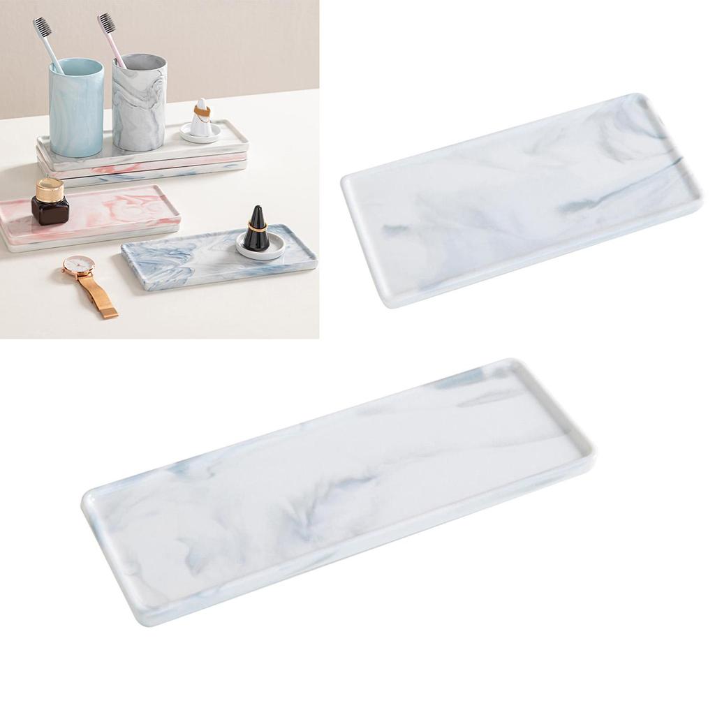 Imitation Marble Bathroom Vanity Tray Rectangular Serving Jewelry Tealight Display Holder