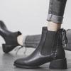 Fashion Leather Ankle Boots Women Mid Heel Chelsea Boots Autumn 2024 New Fashion Round Toe Slip on High Heel Elastic Short Boots Botines