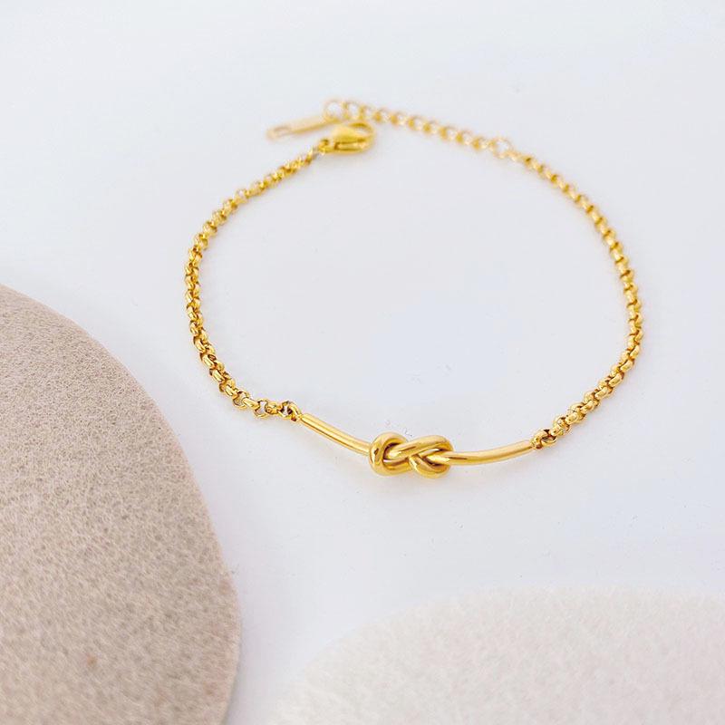 18K Gold Titanium Steel Bracelet with Japanese and Korean Knot Design - Elegant All-Match Jewelry for Girlfriends