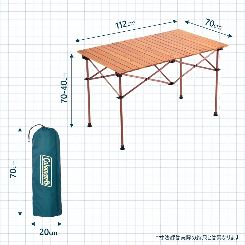 Coleman Natural Wood Roll Table Height with Storage 30kg Weight Classic/110 Outdoor, Camping, BBQ, Picnic, Foldable, Adjustable, Case, Capacity,