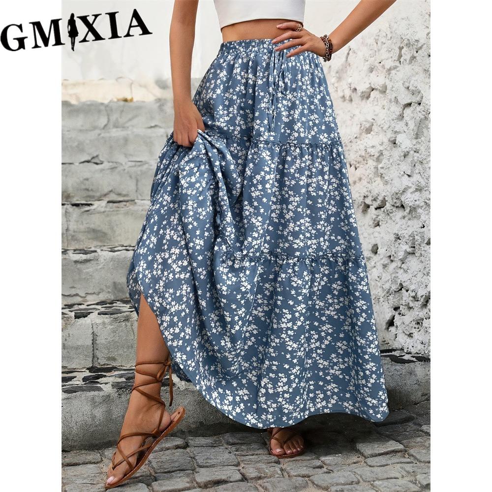

GMXIA Women s Fashion Casual Floral Print Summer Spring Skirt XL синій
