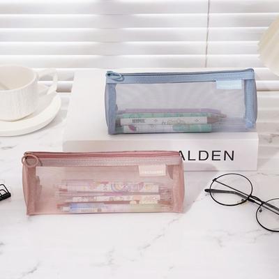 Nylon Mesh Pencil Case Triangle Zipper Stationery Bag Simple Transparent Bills Bag  Outdoor