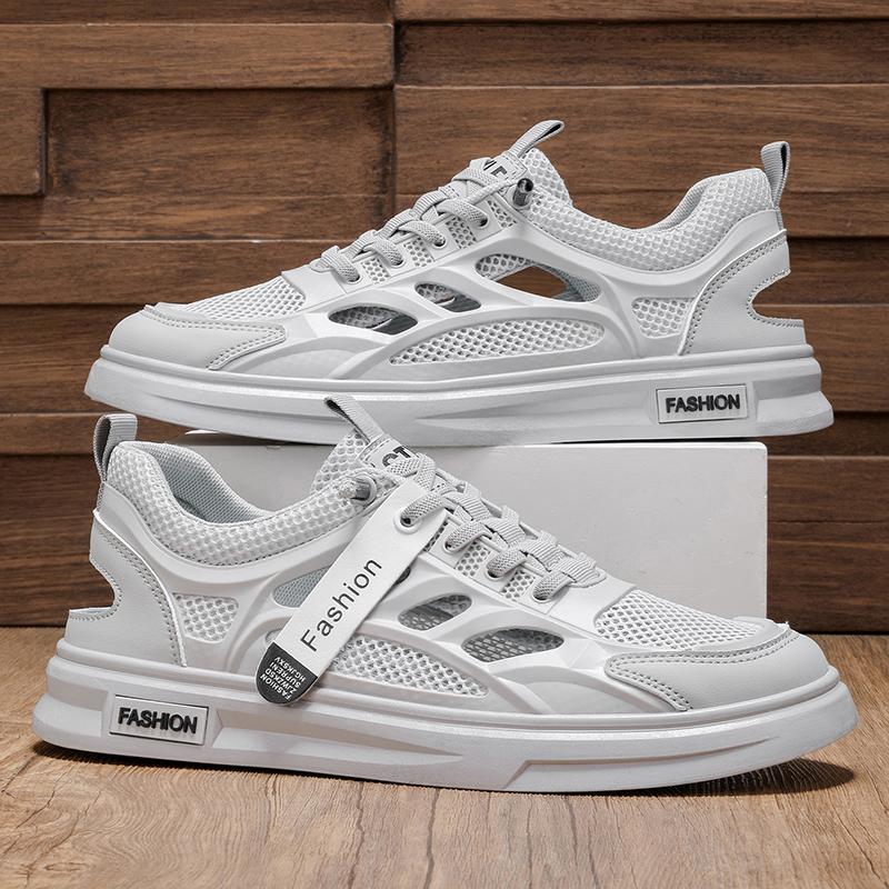 Men's new summer mesh perforated mesh shoes new white shoes anti slip and anti odor casual trendy shoes breathable thin sandals