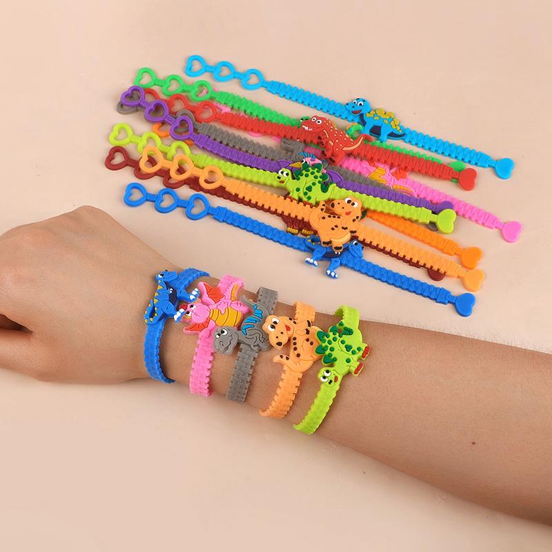 12Pcs Cartoon Dinosaur Bracelets Kids Boys Birthday Party Favors Pinata Filler Guests Gift Dinosaur Party Decorations Supplies