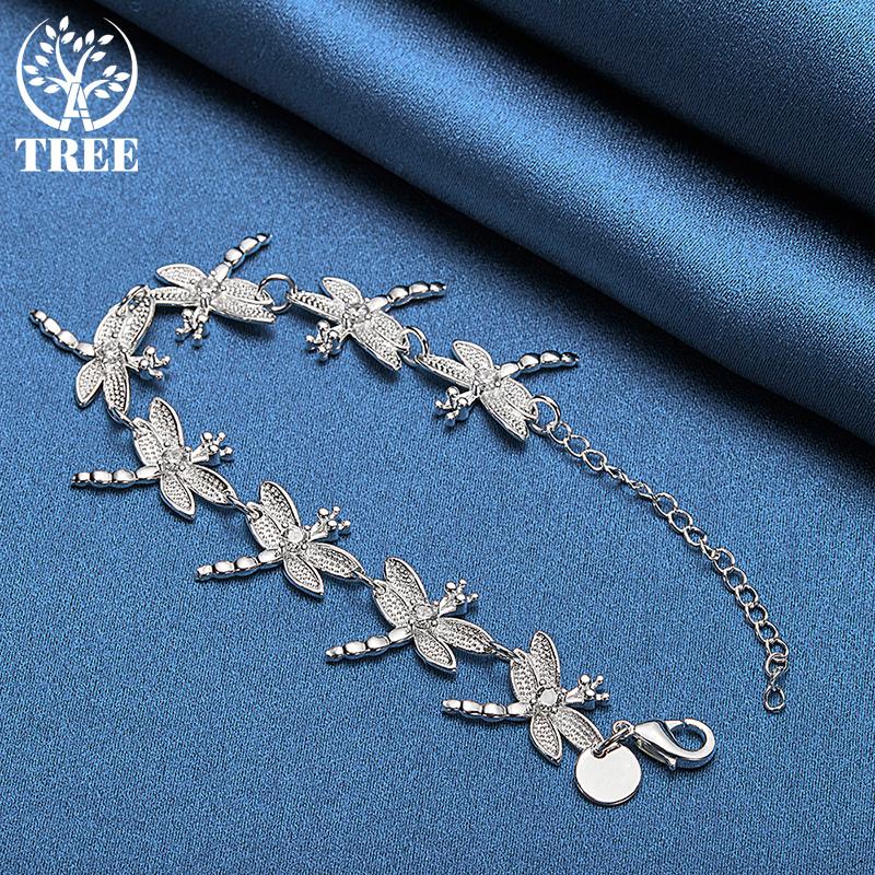 925 Sterling Silver AAA Zircon Full 8 Dragonfly Chain Bracelet Jewelry