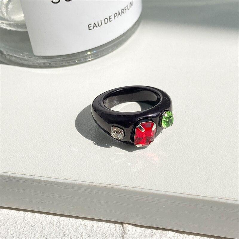 iF ME Chunky Aesthetic Large Colorful Golden Bead SquareTransparent Resin Acrylic Rings for Women Girl DIY Knuckle Party Ring Jewelry