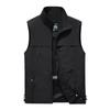 Men Stand Collar Outdoor Vest Solid Color Multi-Pocket Sleeveless Jacket