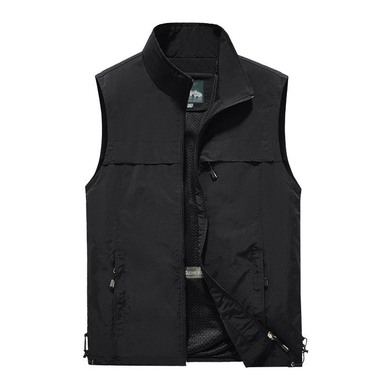 Men Stand Collar Outdoor Vest Solid Color Multi-Pocket Sleeveless Jacket