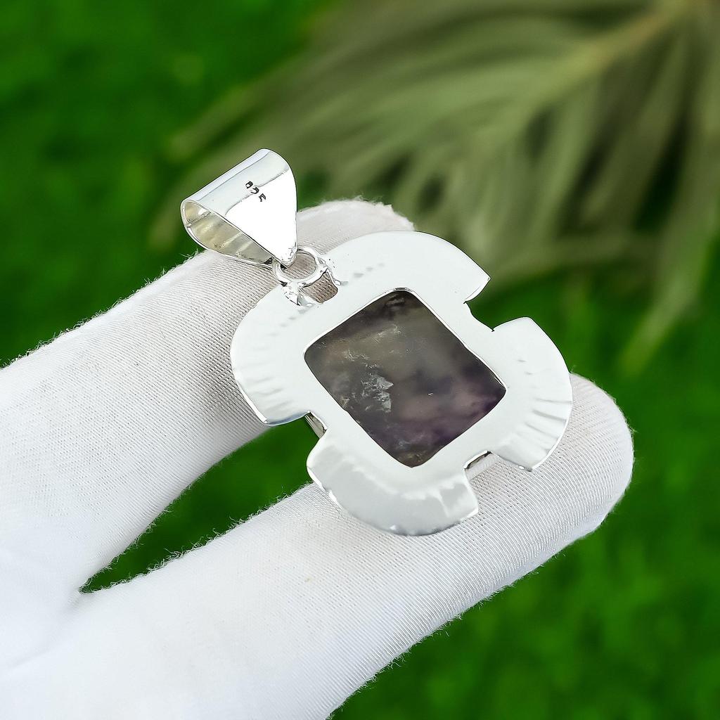 Daughters Day Deal Third Eye Chakra Multi Fluorite Stone 925 Silver Wife Pendant