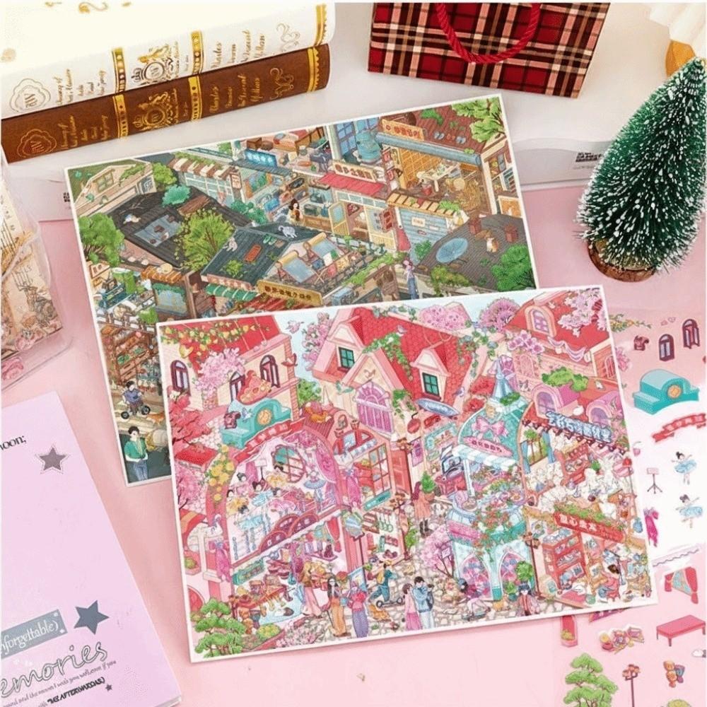 Fun DIY 3D Miniature Stickers Stacking Handicraft Decor Cabin Town Stickers Creative Arts Scrapbook Album Decoration