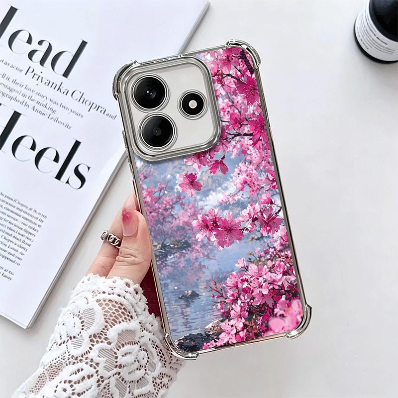 Dreamy Night Cherry Blossom Tree Plating Phone Case For Xiaomi Redmi Note 14 15 Pro Plus 13 12 11 11S 11T 10 9S 9 5G Anti-Fall A