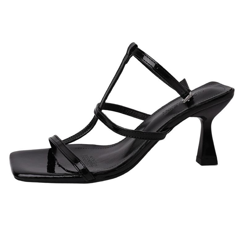 French simple temperament square head thin heel open-toed sandals women's 2025 summer new fashion versatile high heels