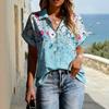 Floral Print Womens Loose Fit Short Sleeve V-Neck Top - Sleeveless Button-Free Casual Shirt Street Style