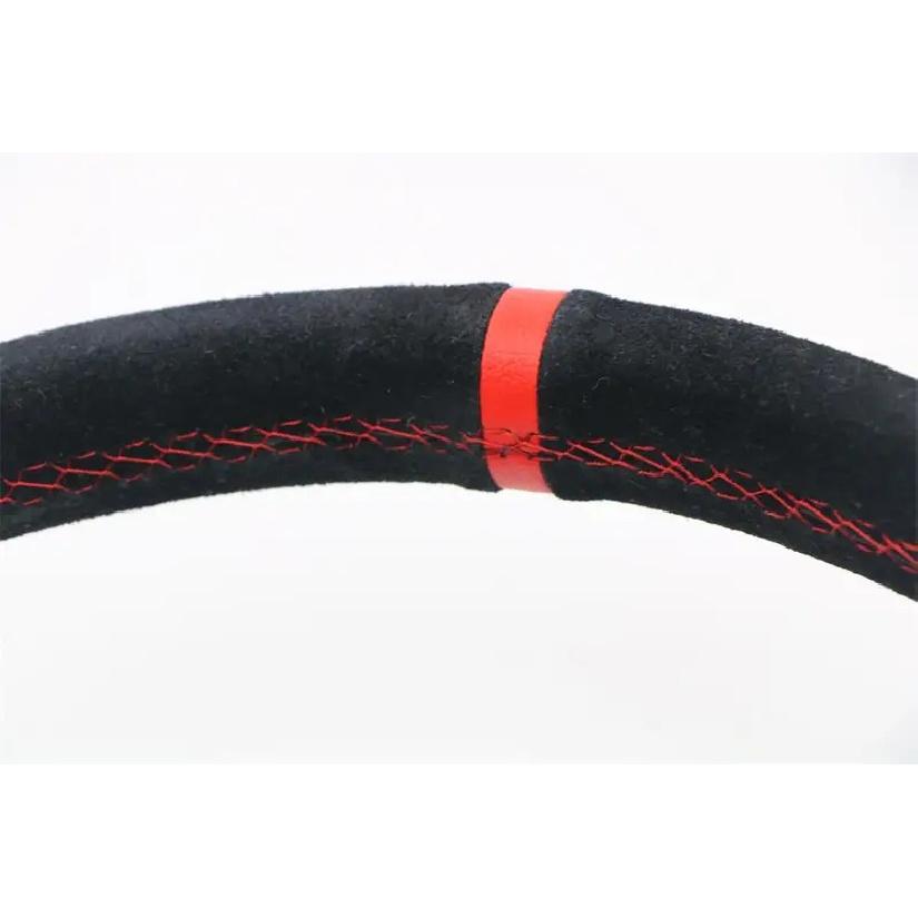 14 inch 350MM Suede Shallow Concave Steering Wheel with Red Stitching,Universal Racing Sports Steering Wheel