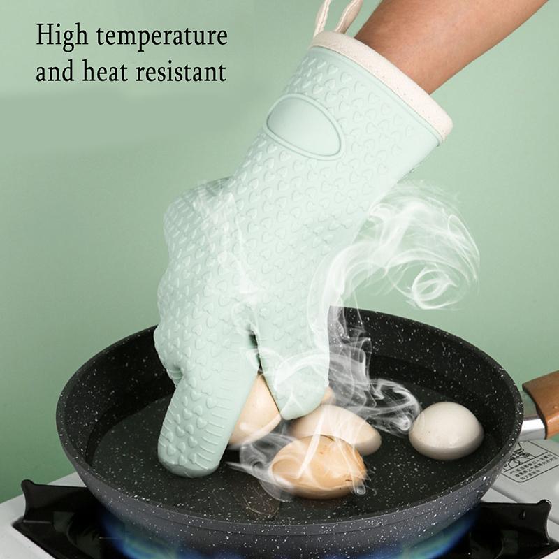 1 Pair Heat Resistant Mitts Pot Holder Oven Mitts Silicone 5 Finger Kitchen Mitts Waterproof Non-Slip Heat Household Baking Clip