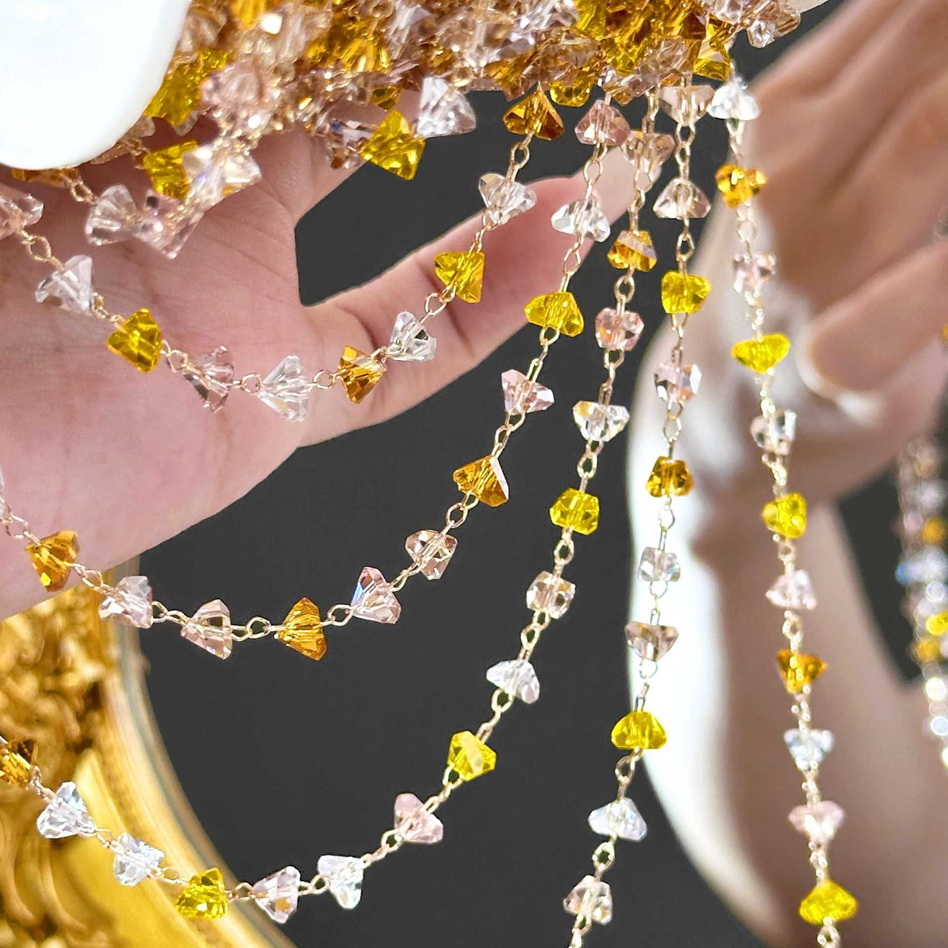 

0.5/1/2M Transparent Triangular Crystal Handmade Copper Chain DIY Jewelry Accessories Bracelet Necklace Clothing Tassel Material 0.5 meter