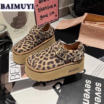 Fashion Leopard Platform Flats Shoes Women Suede Loafers Autumn Woman Casual Sneaker 2024 Trend Brand Walking Office Heels Zapatos Mujer