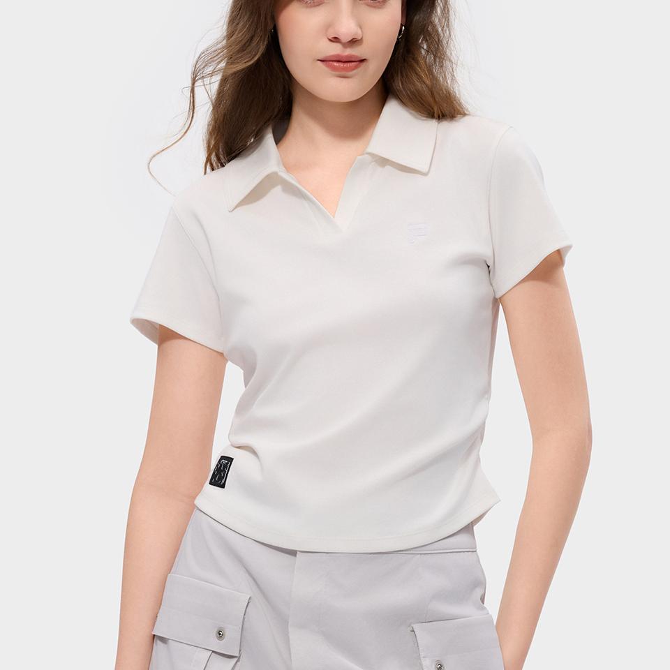 Fila Fusion Workwear Slim Fit Solid Color Polo Shirt Women Tops T11W623107BWT