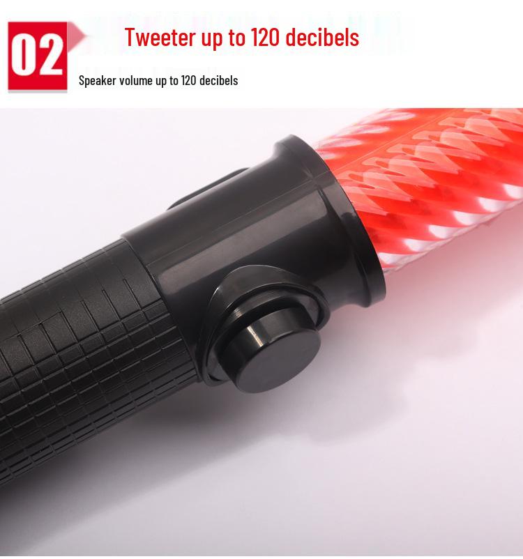 30CM LED Traffic Baton with Rechargeable Multifunctionality: Warning Light, Window Breaker, and Beeping Speaker