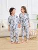 Children's Cotton Silk Pajama Set - Medium Sleeve, Long Pants, Cartoon Print, Thin, for Boys, Girls, and Babies.