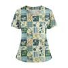 Camisa Corta de Manga Corta Holgada con Estampado Floral y Cuello en V para Mujer