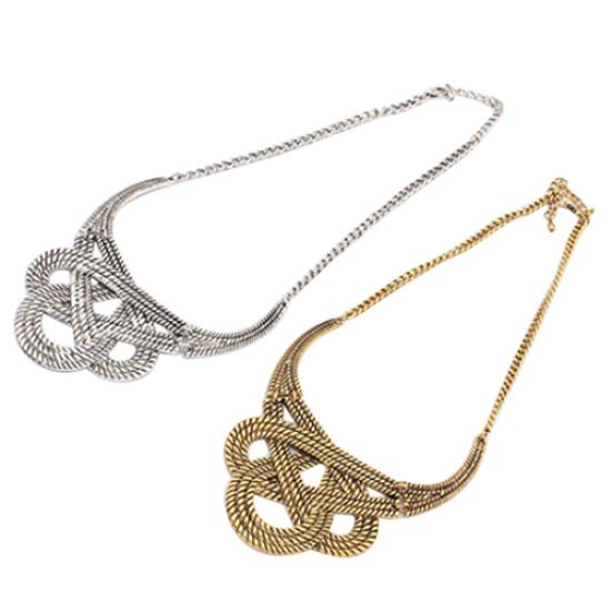 Women's Vintage Ethnic Hollow Knot Drop Pendant Statement Necklace Jewelry