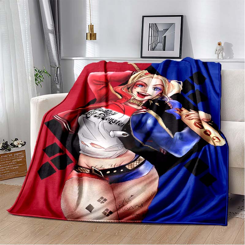 H-Harley-Quinns Movie Character Print Flannel Blanket Cozy Warm Throw Bedroom Sofa Birthday Present Indoor Home Lounge Decor