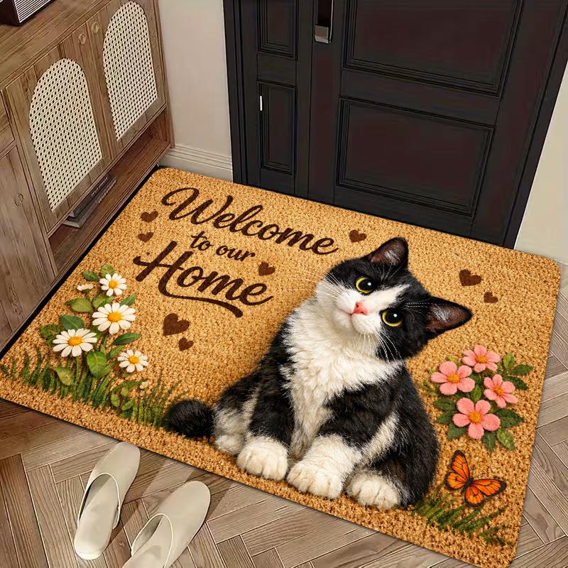 1Pcs Anti Fatigue Door Rugs, Cat Print Waterproof Non-Slip Thick Cushioned Door Mat Heavy Duty Comfort Standing Mat for Door