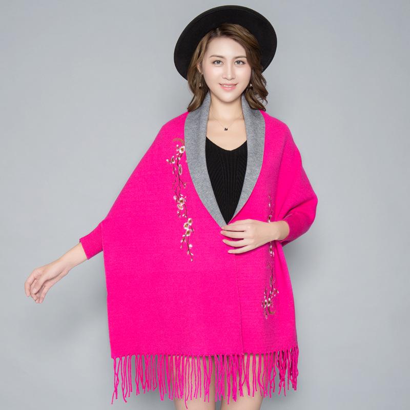 Korean Style Embroidered Shawl Cape: Versatile Knit Scarf for All Seasons