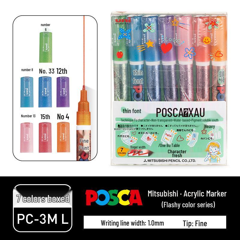 POSCA Treasure Color Acrylic Marker Set (Water-Based, PC-1M/3M/5M)