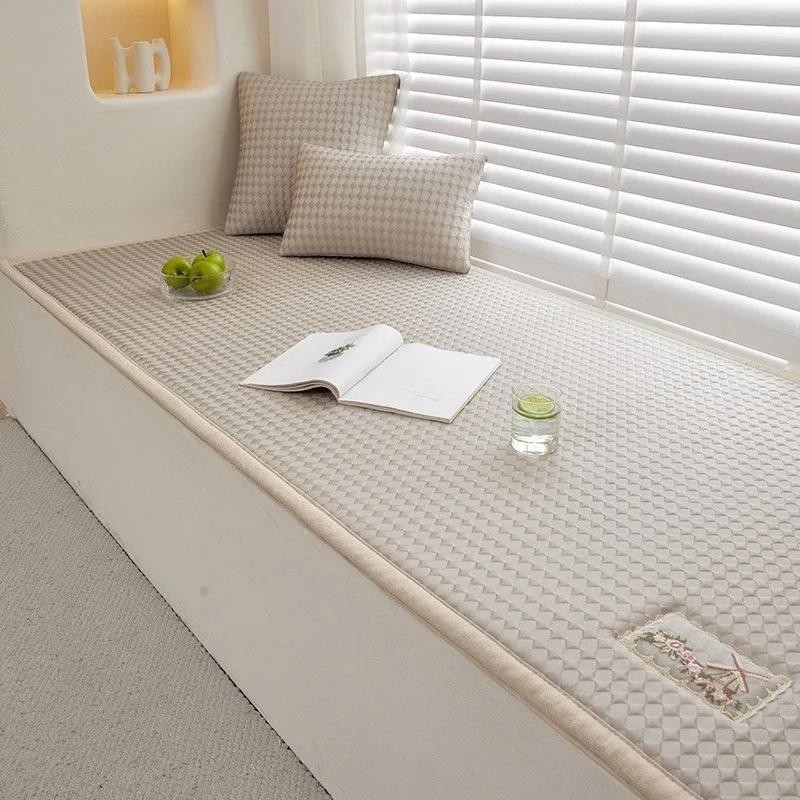 

Non-Slip Design Ice Silk Fabric Bay Window Seat Cushion Cooling Mesh Bottom Durable Sponge Filled for Balcony Reading 60x160cm кавовий