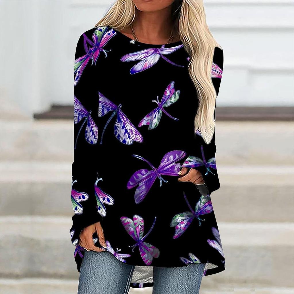 Women Round Neck Loose Long Sleeve Tunic Soft Solid Tops Ideal For Household Relax And Casual Outdoor Walks