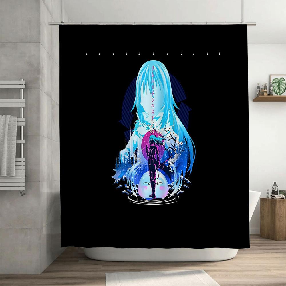 Anime Girl Waterfall Shower Curtain Japanese Nature Landscape Decor Bathroom Set Artistic Home Decor Unique Wall Hanging