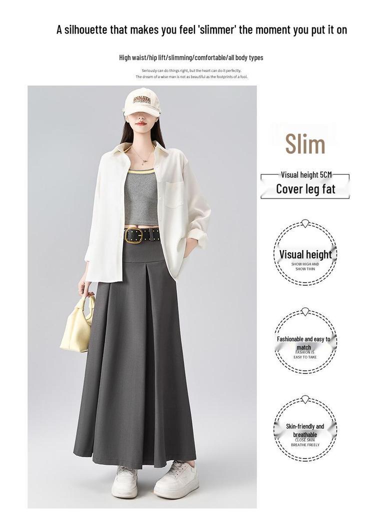 2026 Spring Women's High-Waisted Pleated A-Line Skirt with Belt - Drapey and Slimming