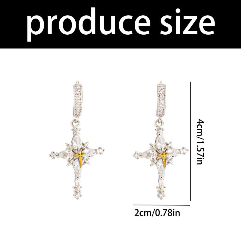 Elegant Snowflake Crosses Earrings Featuring Zircon On Copper Base Sturdy