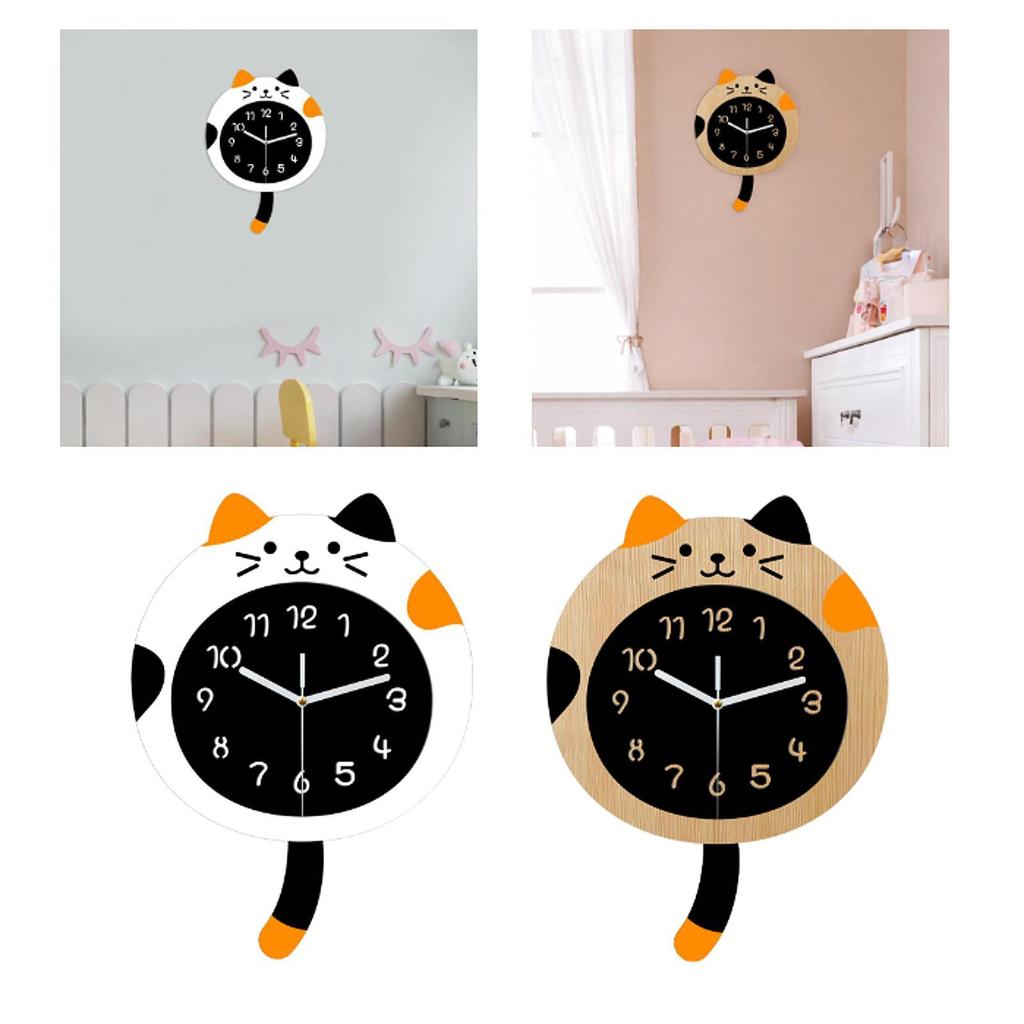 Cat Wall Clock Stylish Non Ticking Cartoon Cat Silent Clock Acrylic Wall Clock
