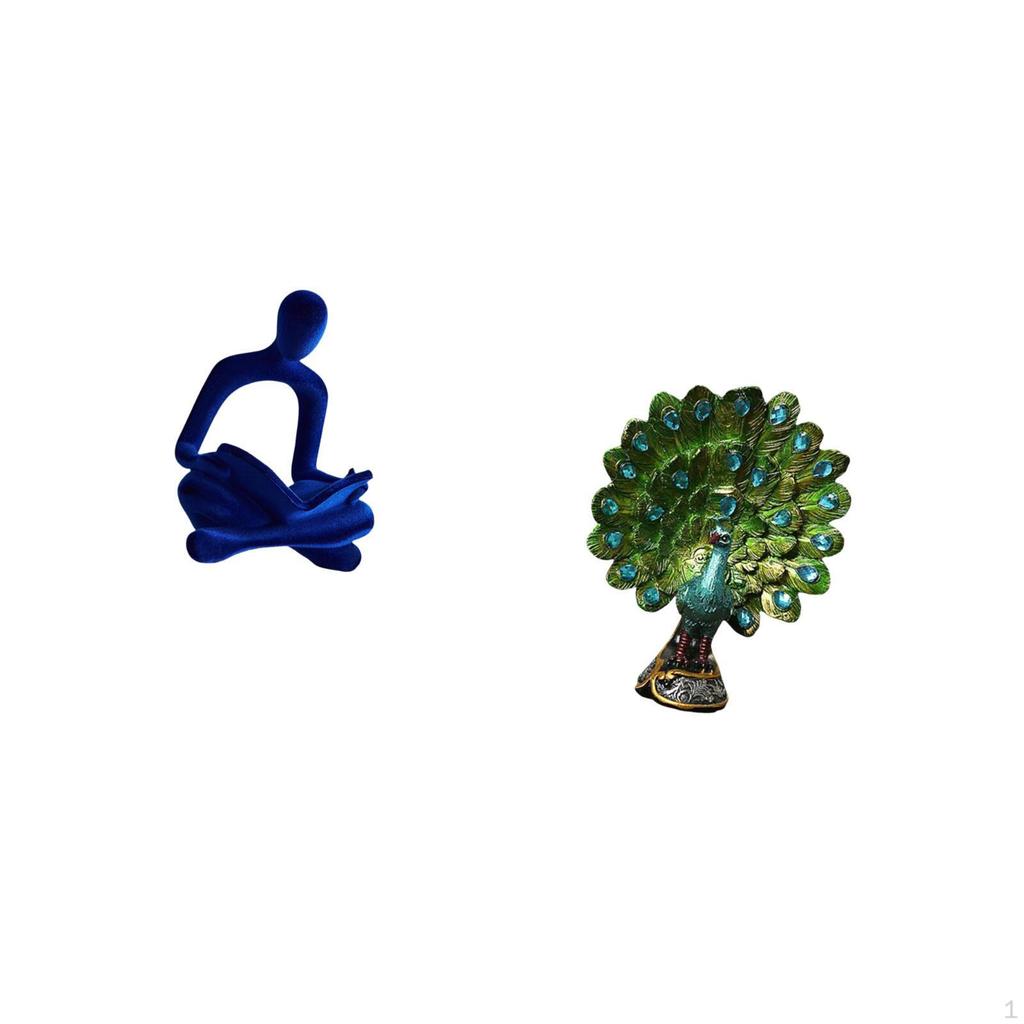 Abstract Thinker Human Figurine And Peacock Statue Animal Sculpture Collection Elegant Versatile