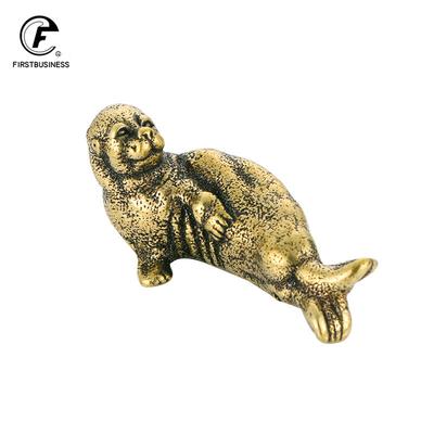 Vintage Seal Figurines Miniatures Solid Brass Sea Animal Statue Tea Pet Desk Ornament Lucky Home Decorations Accessories Crafts