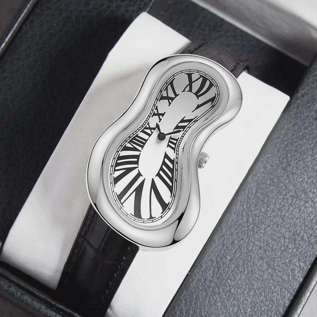 New Y2k Fashion Creative Men Women Melted Twisted Watches Luxury Streetstyle Irregular Shape Dial Unique Design Quartz Watch