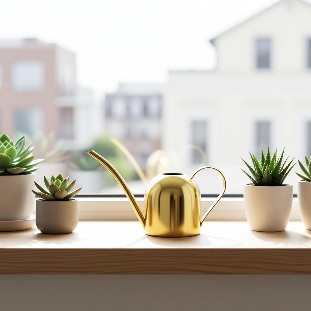 Golden 500ML Stainless Steel Watering Can with Long Spout - Green Plant Sprayer & Small Garden Sprinkler