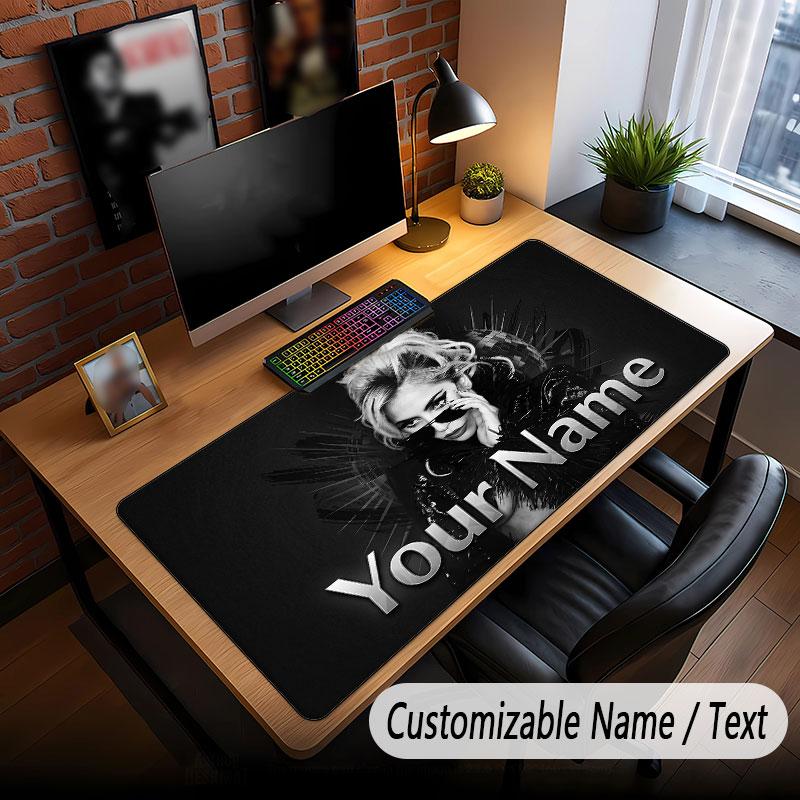 Custom Name Extended Mouse Pad,Lady Gaga Gaming Desk Mat For Home Office Desktop Decor